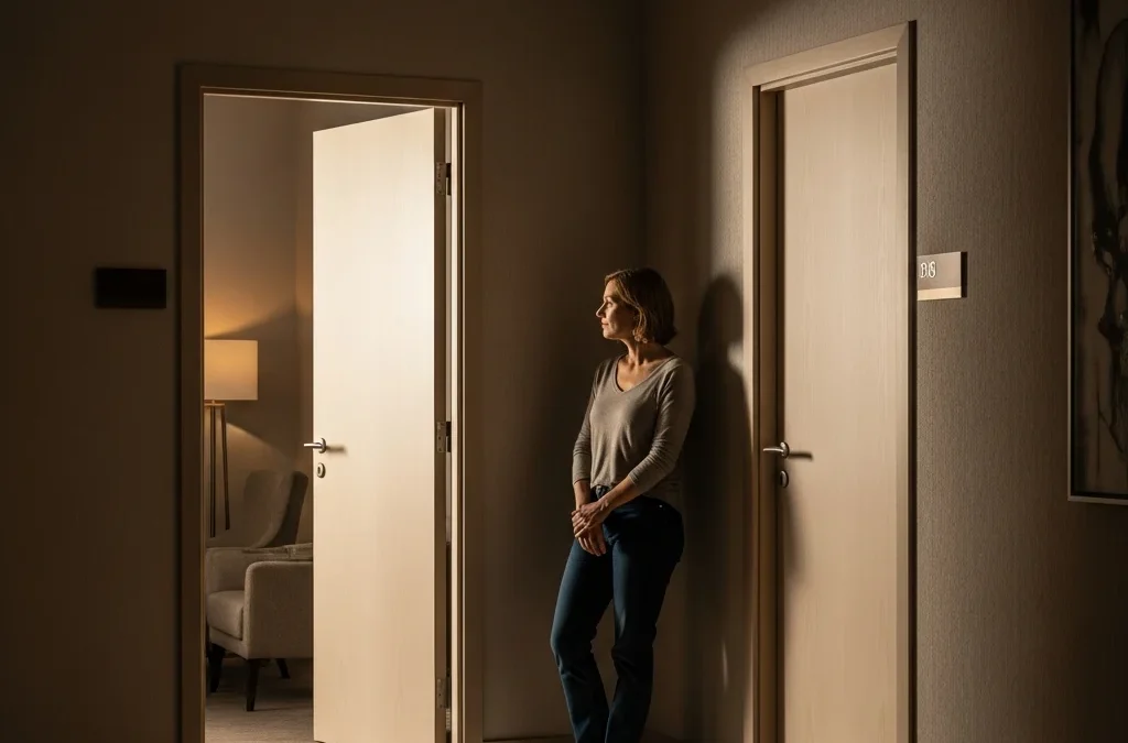 Femme hésitant entre institut et spa