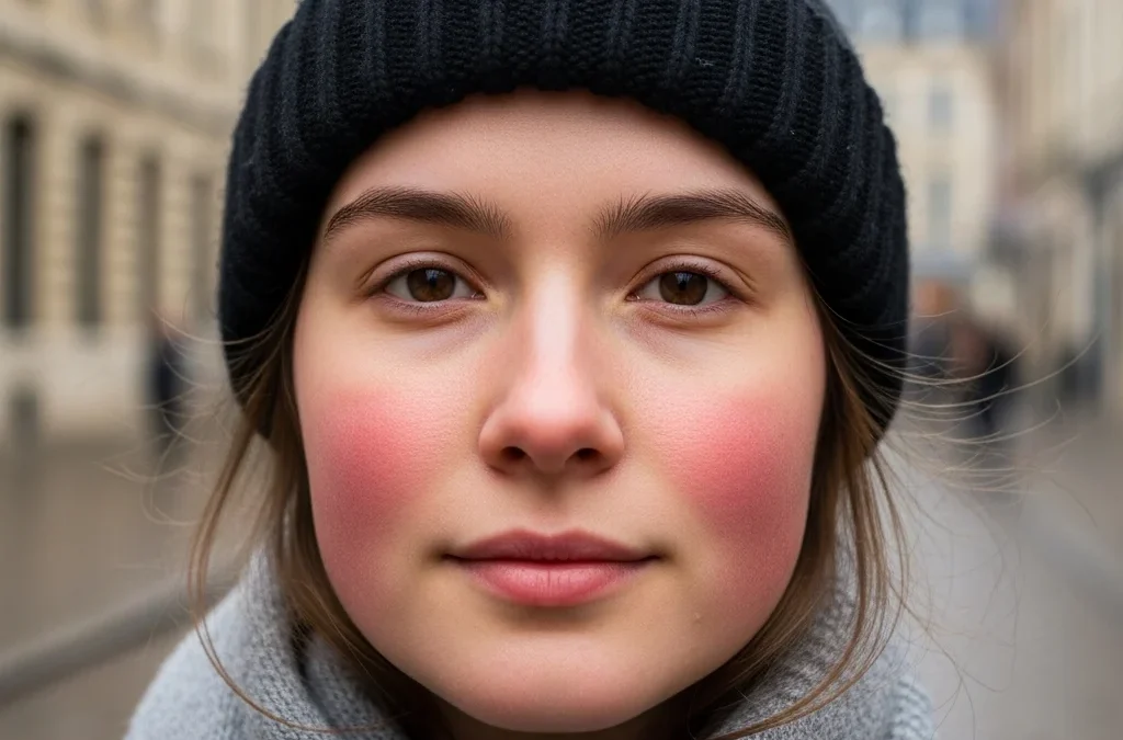 Visage féminin, rougeurs